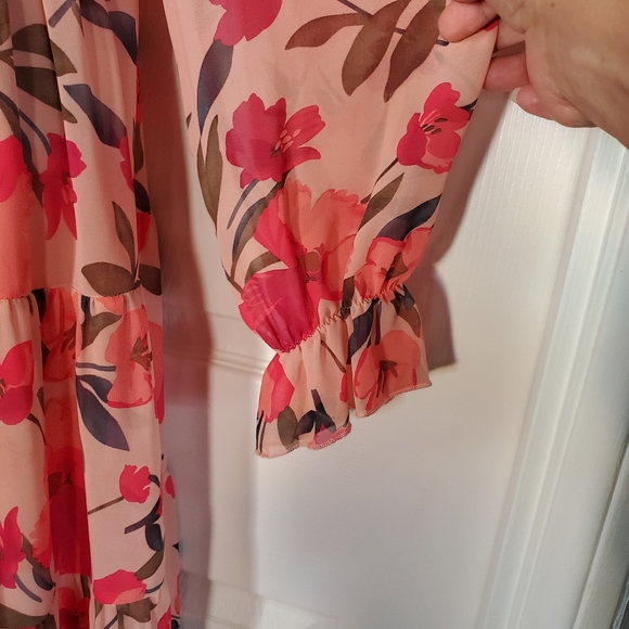 Shein Floral Maxi Dress Pleated Edges Layered Chiffon Evening Cocktail Medium - Picture 5 of 11